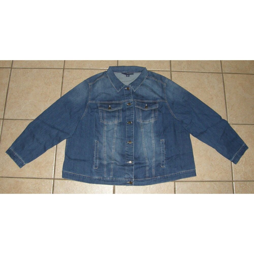 DENIM 24/7 Blue Denim Plus sz 30 Casual Wear Button Up Stretchy Jean Jacket NEW